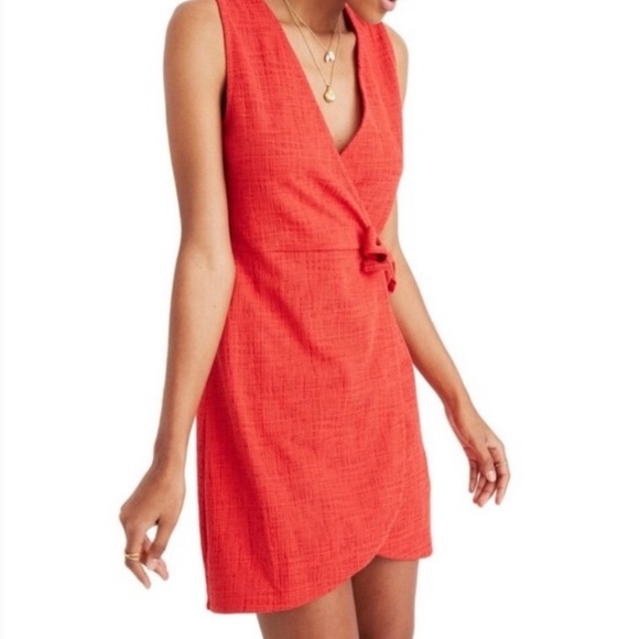 Madewell Texture & Thread Red Crosshatch Side-Tie Dress Sz S - Picture 2 of 14